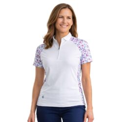 Ladies Leopard Print Back Sleeve Polo Shirt
